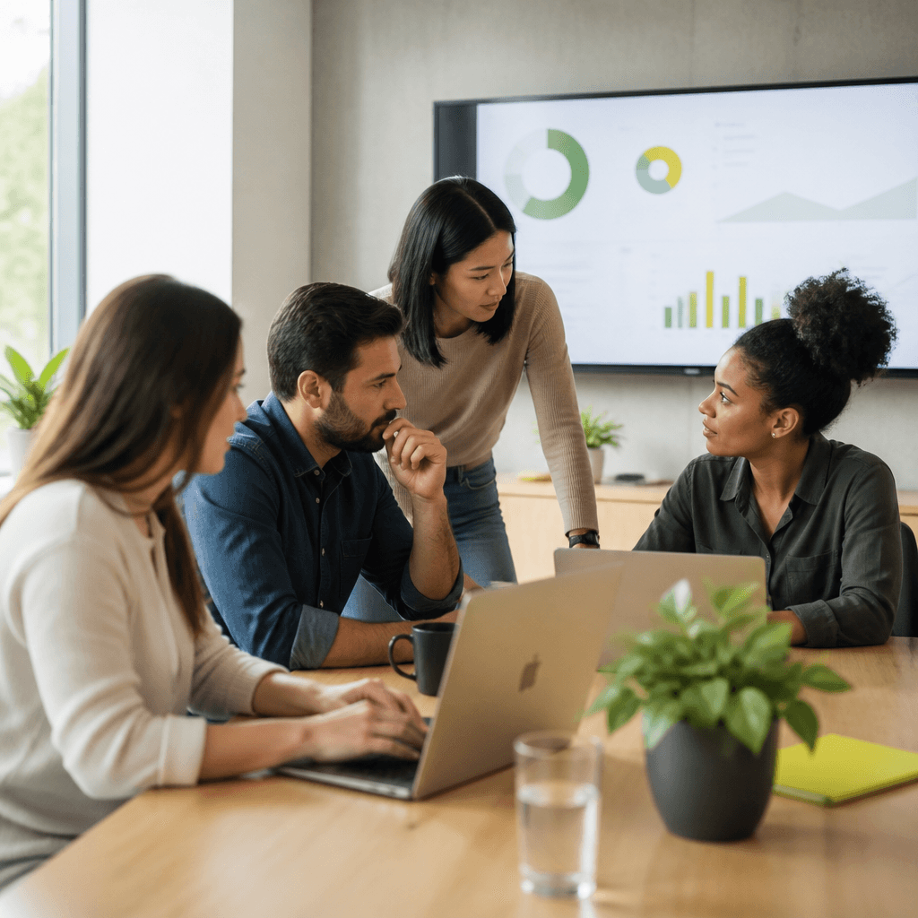 A team reviewing their business dashboards